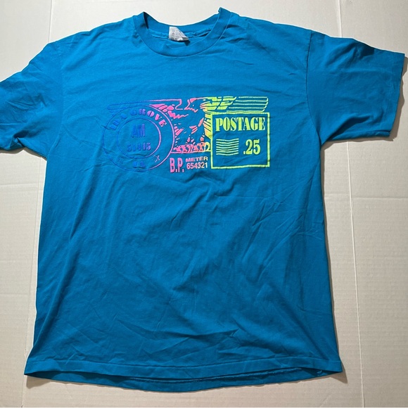 Vtg Ida Grove Iowa Tee XL Turquoise Sgl Stitch Hanes 50/50 Puffy Paint 80s IA - Picture 1 of 4